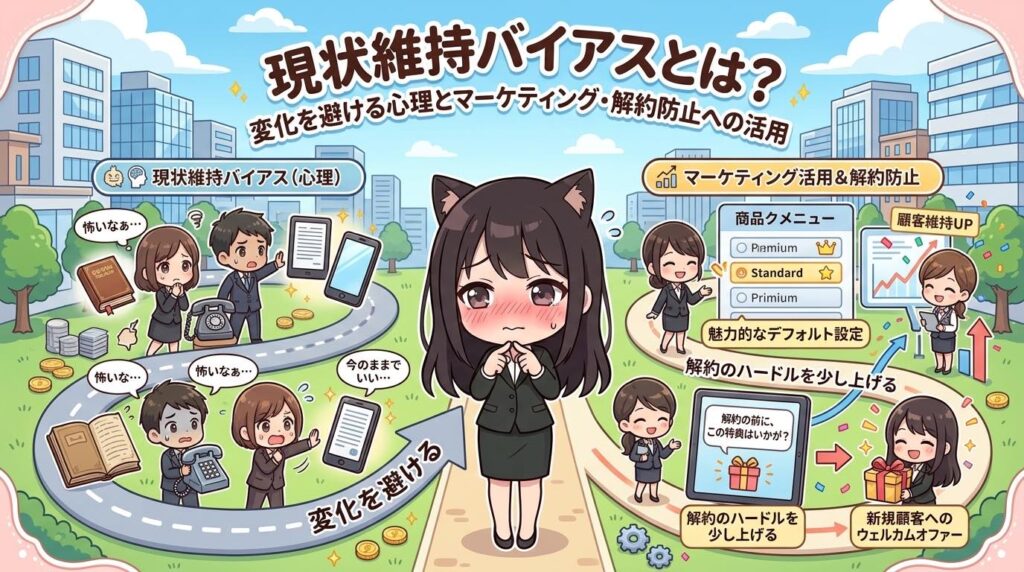 現状維持バイアスとは？変化を避ける心理とマーケティング・解約防止への活用