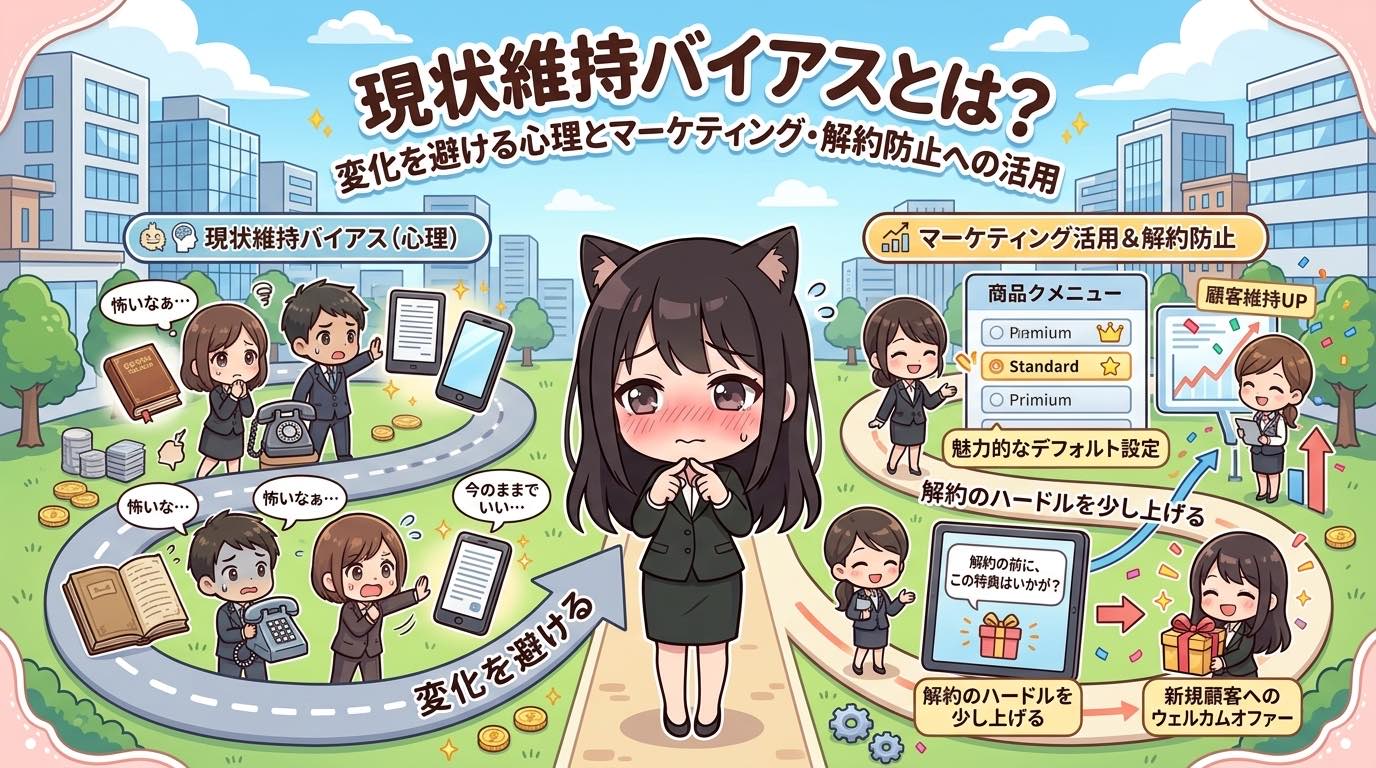 現状維持バイアスとは？変化を避ける心理とマーケティング・解約防止への活用