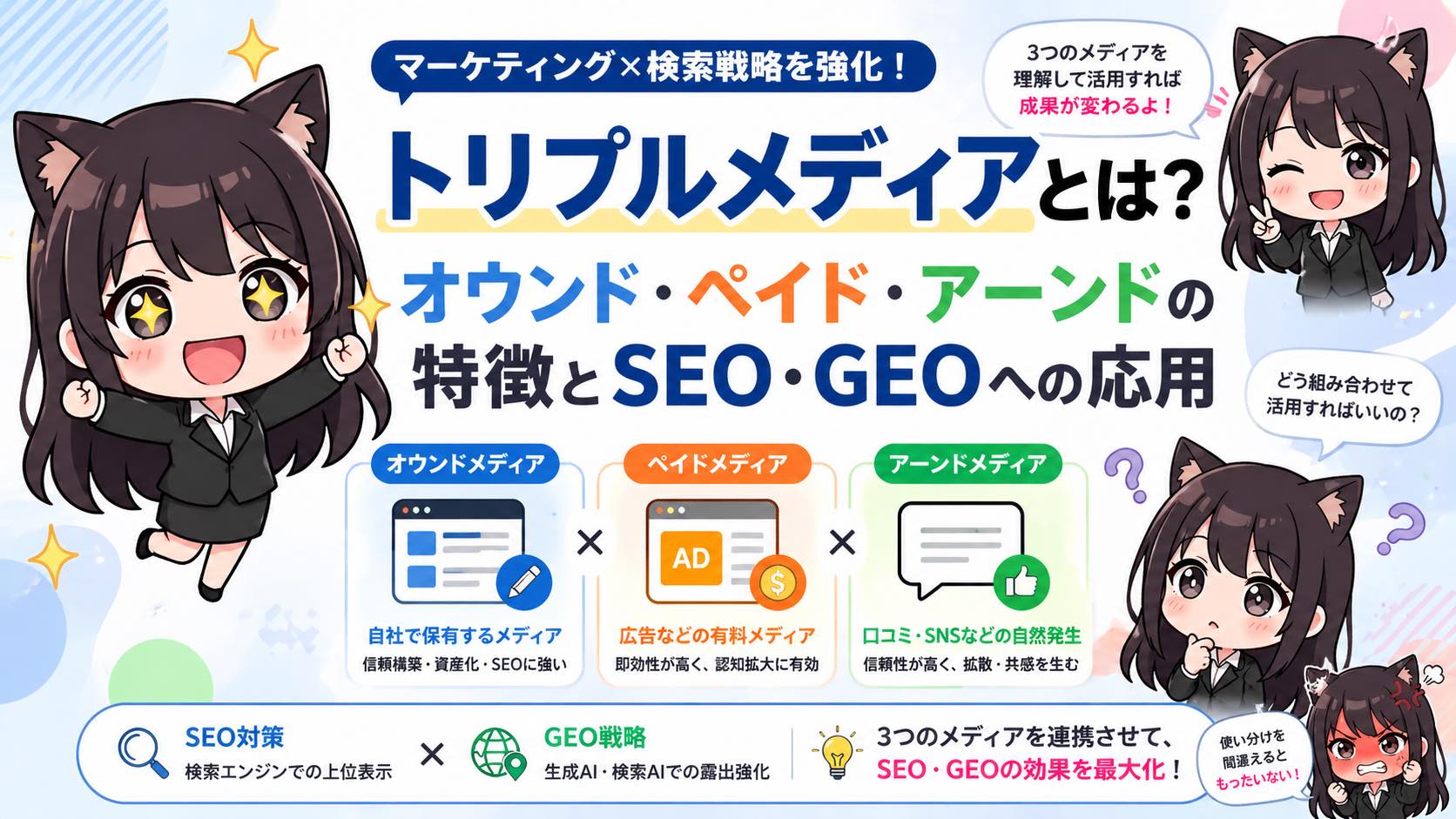 トリプルメディアとは？オウンド・ペイド・アーンドの特徴とSEO・GEOへの応用