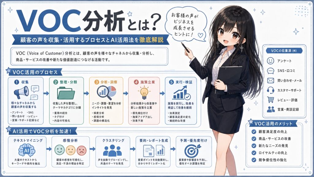 VOC分析とは？顧客の声を収集・活用するプロセスとAI活用法を徹底解説