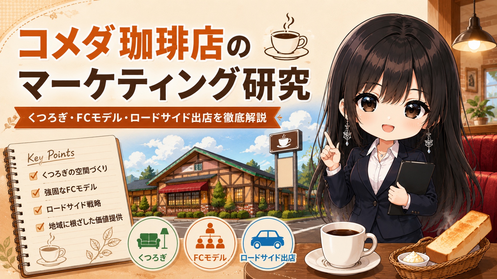 コメダ珈琲店のマーケティング研究｜くつろぎ・FCモデル・ロードサイド出店を徹底解説