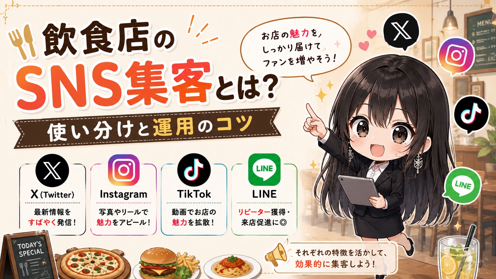 飲食店のSNS集客とは？X・Instagram・TikTok・LINEの使い分けと運用のコツ