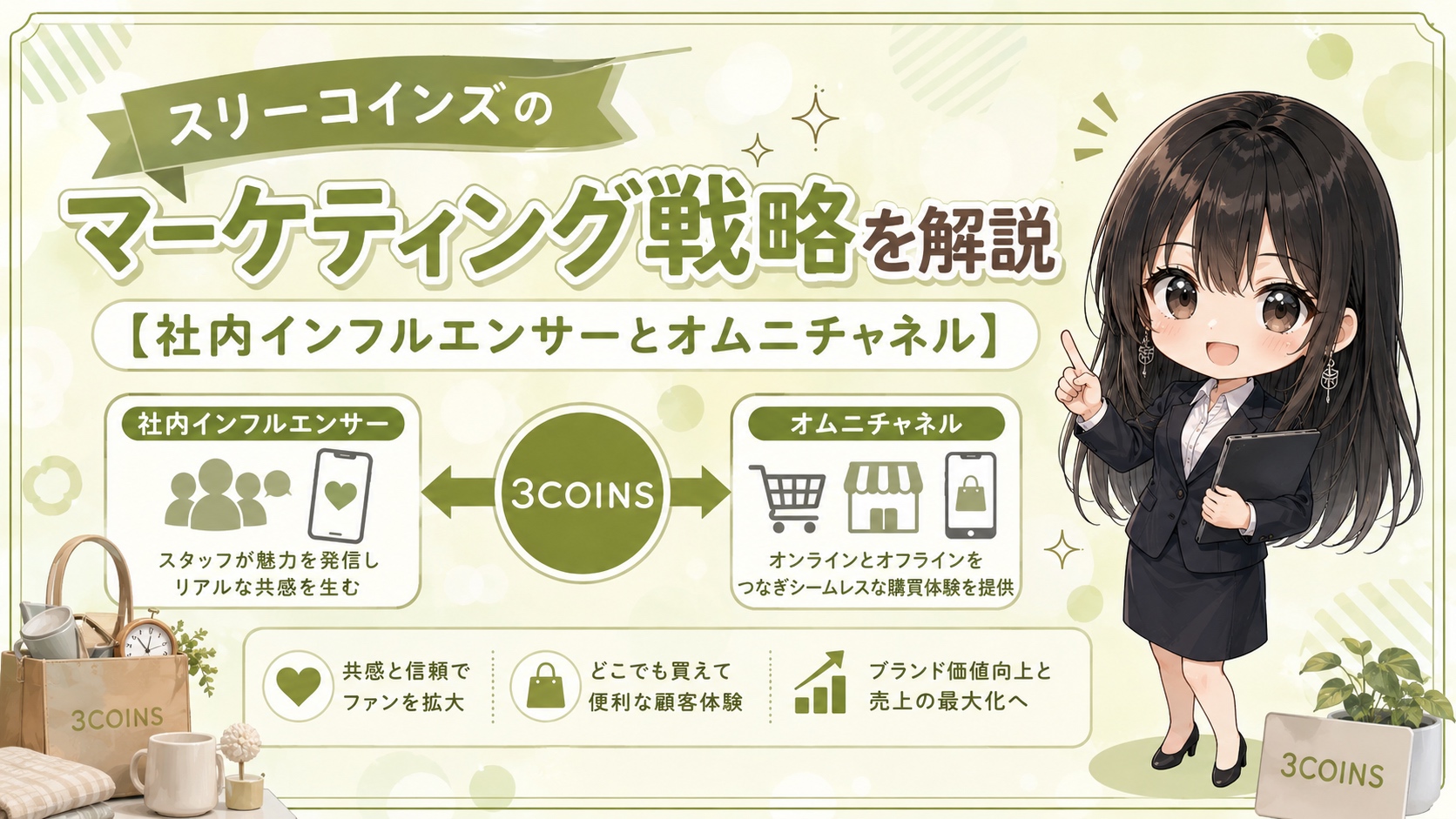 スリーコインズのマーケティング戦略を解説【社内インフルエンサーとオムニチャネル】