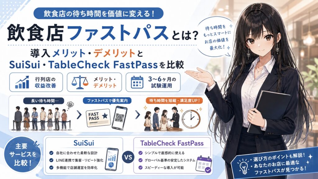 飲食店ファストパスとは？導入メリット・デメリットとSuiSui・TableCheck FastPassを比較