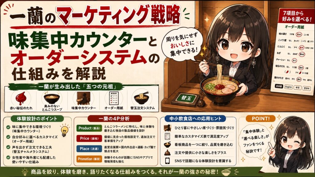 一蘭のマーケティング戦略｜味集中カウンターとオーダーシステムの仕組みを解説