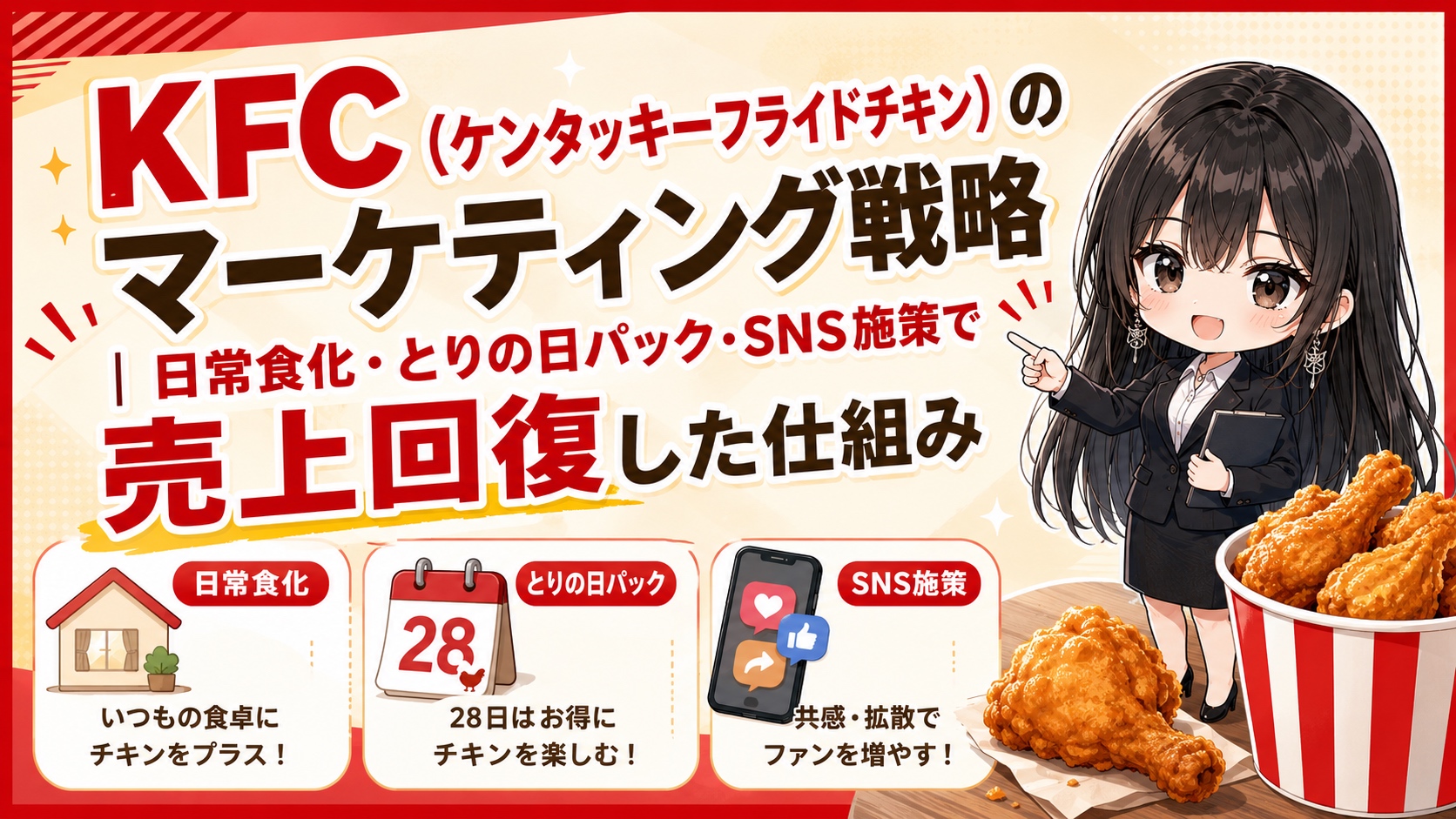 KFC（ケンタッキーフライドチキン）のマーケティング戦略｜日常食化・とりの日パック・SNS施策で売上回復した仕組み