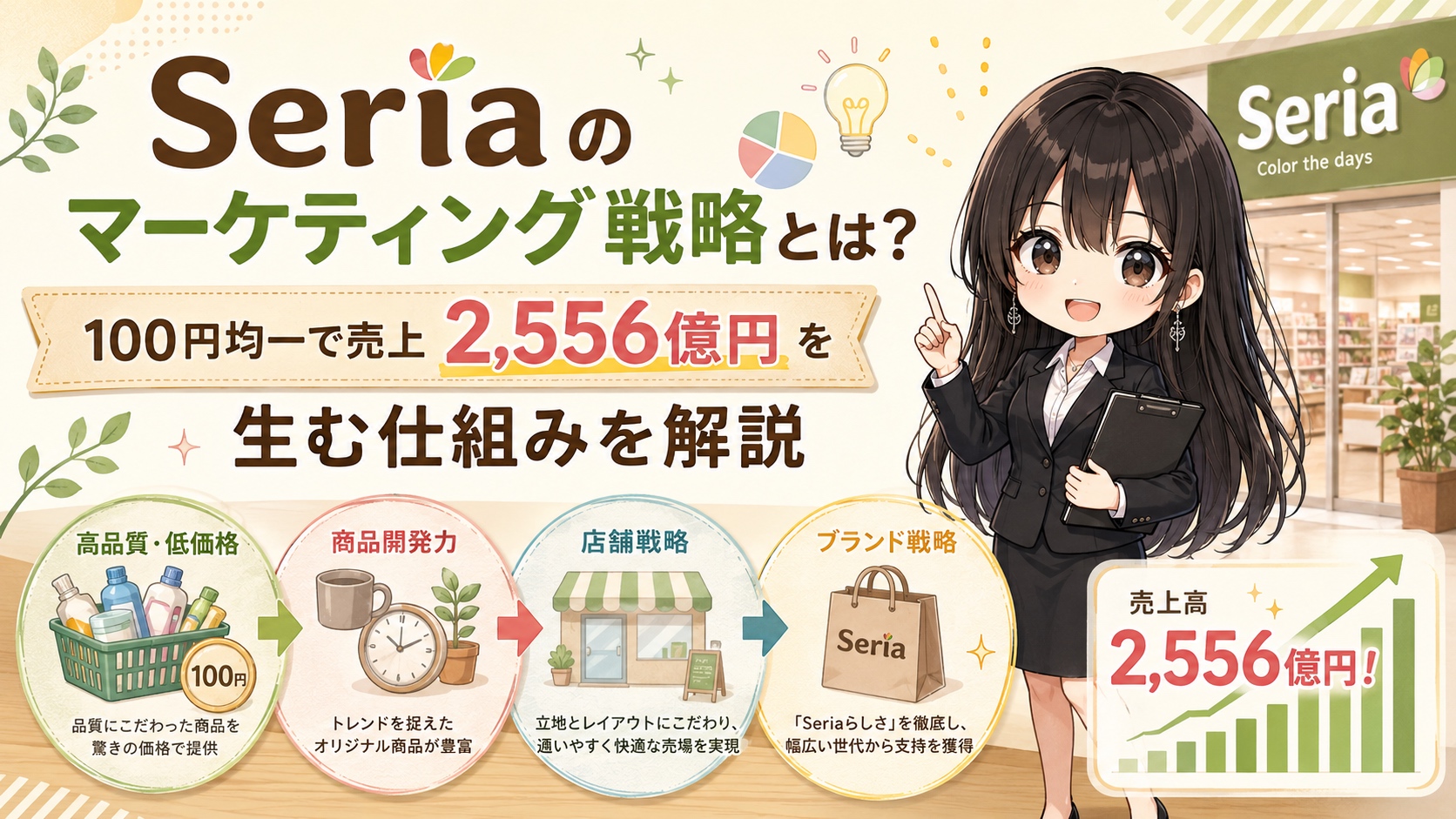 Seriaのマーケティング戦略とは？100円均一で売上2,556億円を生む仕組みを解説