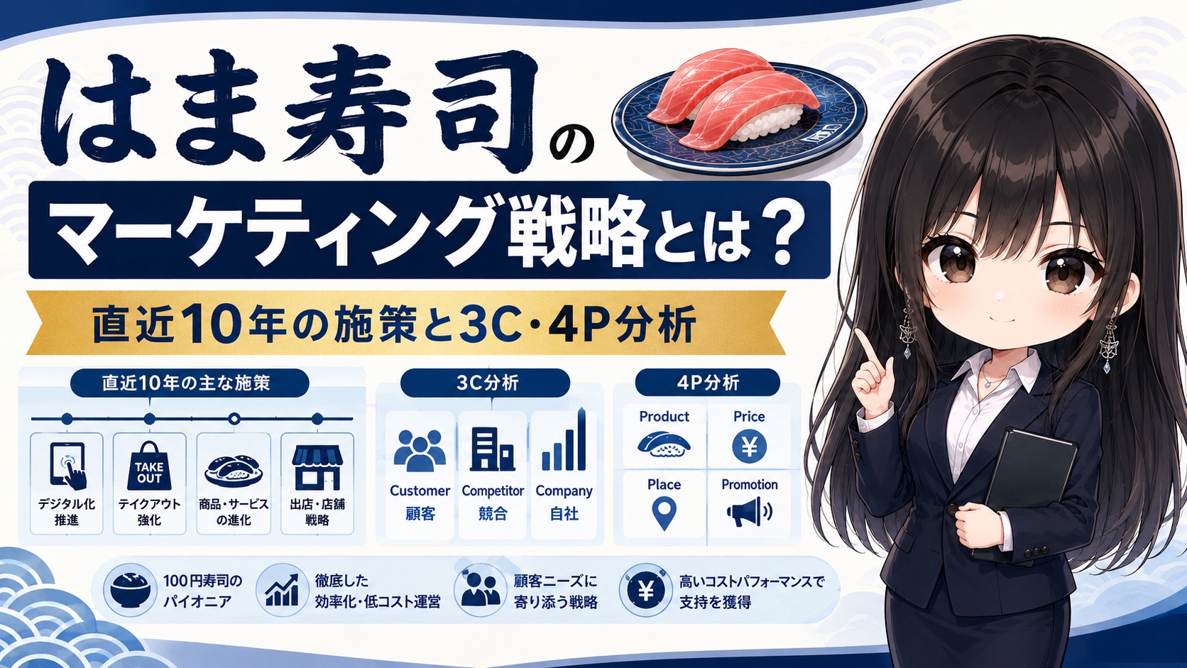 はま寿司のマーケティング戦略とは？直近10年の施策と3C・4P分析