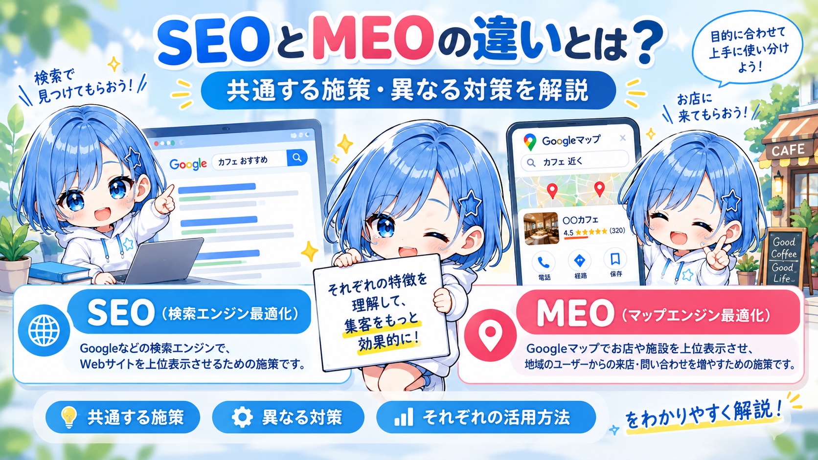 SEOとMEOの違いとは？共通する施策・異なる対策を解説