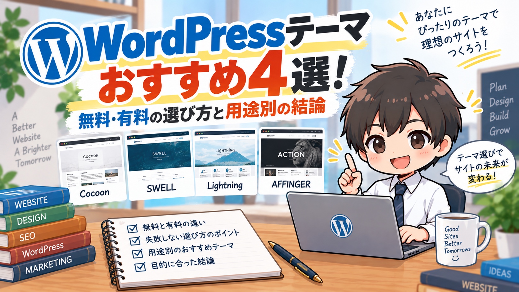 WordPressテーマおすすめ4選！無料・有料の選び方と用途別の結論