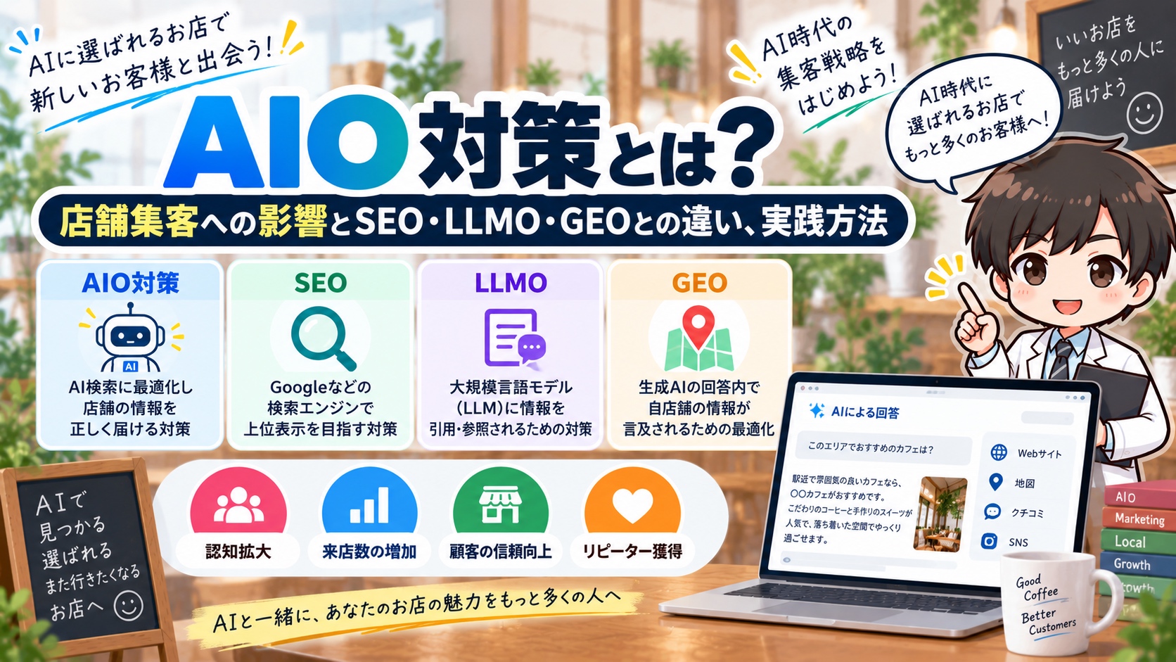 AIO対策とは？店舗集客への影響とSEO・LLMO・GEOとの違い、実践方法