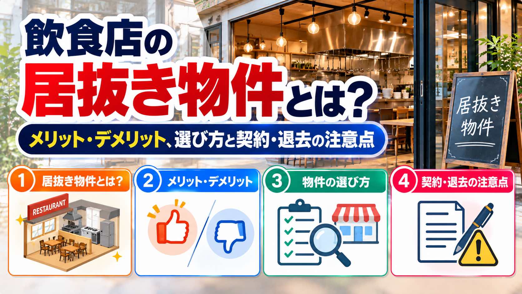 飲食店の居抜き物件とは？メリット・デメリット、選び方と契約・退去の注意点