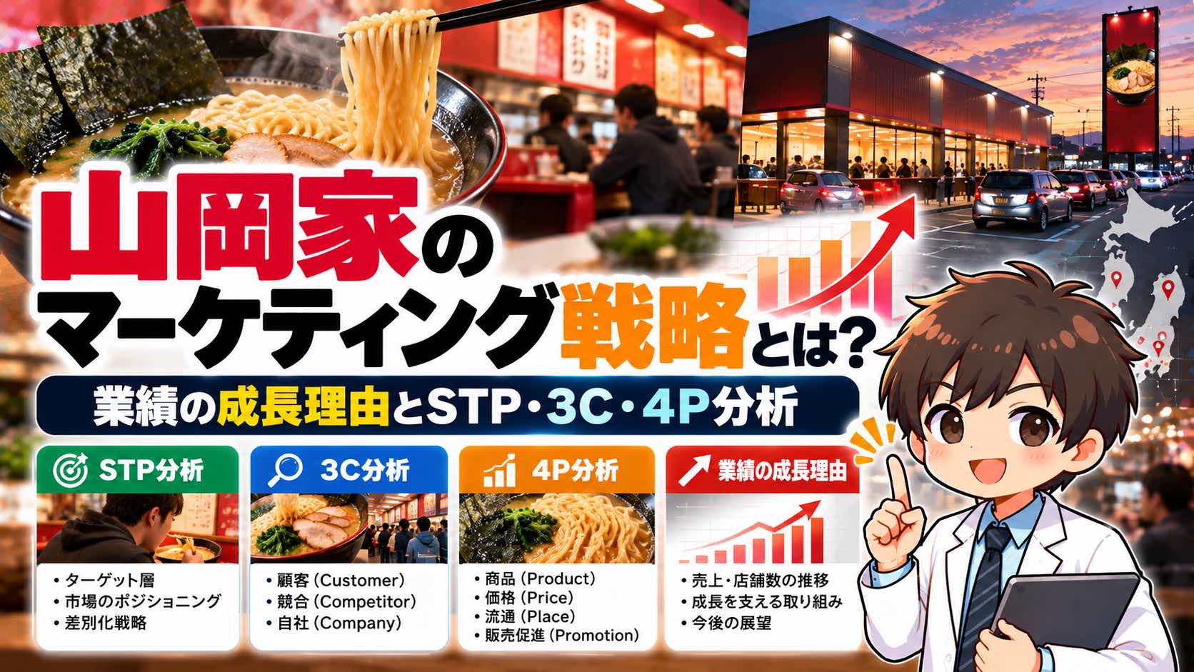 山岡家のマーケティング戦略とは？業績の成長理由とSTP・3C・4P分析